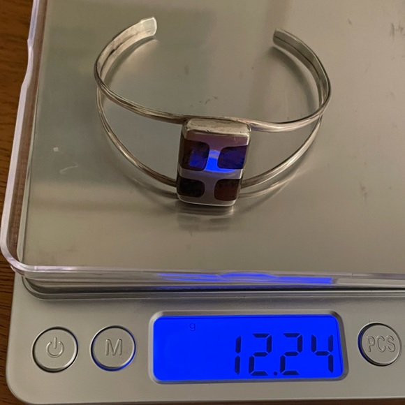 Mid Century Modern Taxco Quintin V. Inlaid Sterling Silver Cuff Bracelet - Picture 6 of 6